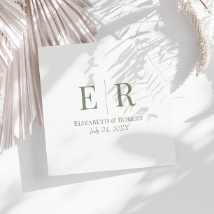 Serviette En Papier Mariage Monogramme minimaliste vert olive