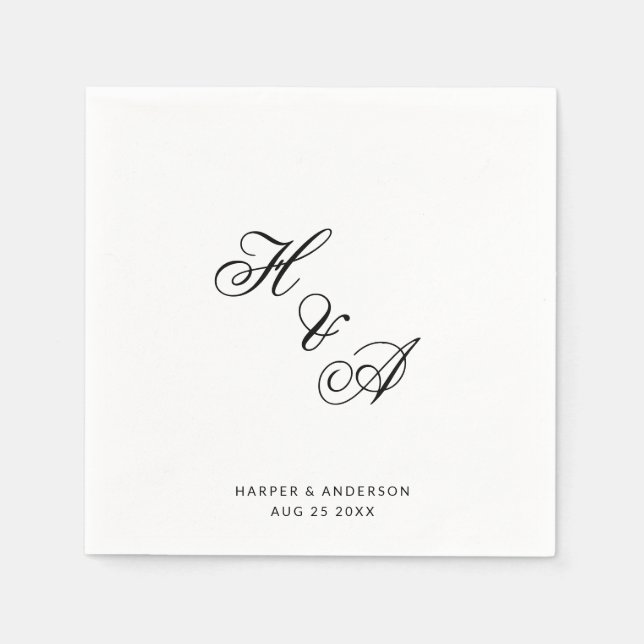 Serviette En Papier Mariage Monogramme Moderne Élégant Calligraphié (Devant)