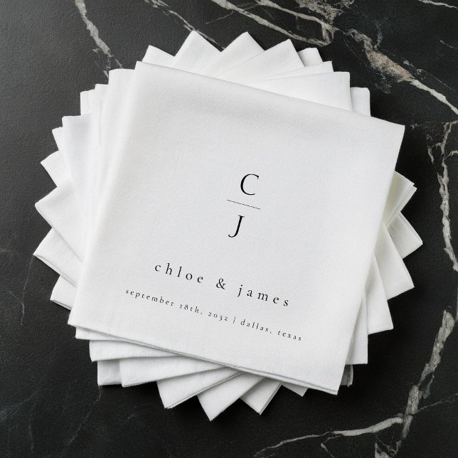 Serviette En Papier Mariage Monogramme moderne minimaliste noir blanc (Créateur téléchargé)