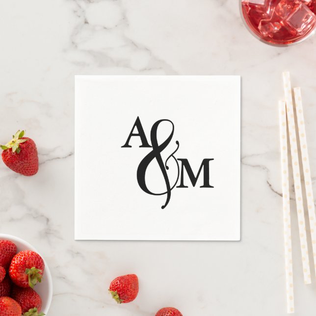 Serviette En Papier Mariage Monogramme Moderne Noir & Blanc (En situation)