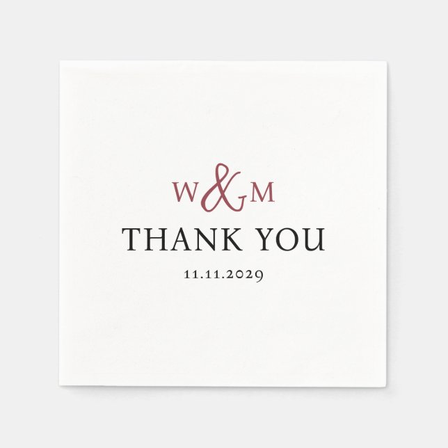 Serviette En Papier Mariage monogramme moderne simple et élégant (Devant)