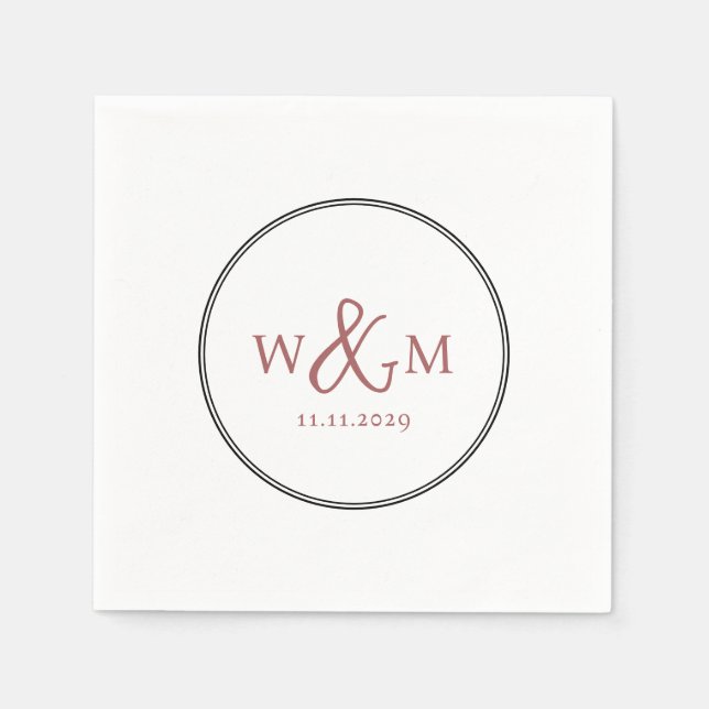 Serviette En Papier Mariage monogramme moderne simple et élégant (Devant)