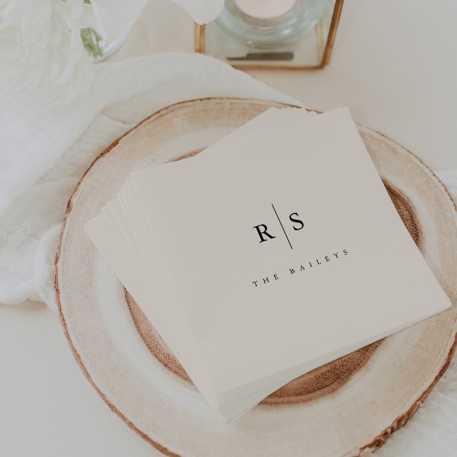 Serviette En Papier Mariage Monogramme noir & écrin classique (Créateur téléchargé)