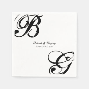Serviette En Papier Mariage Monogramme noir et blanc