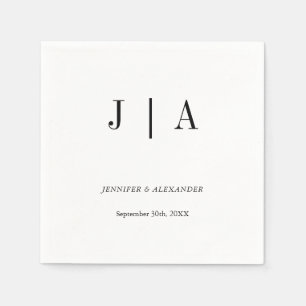 Serviette En Papier Mariage Monogramme Noir Et Blanc Moderne