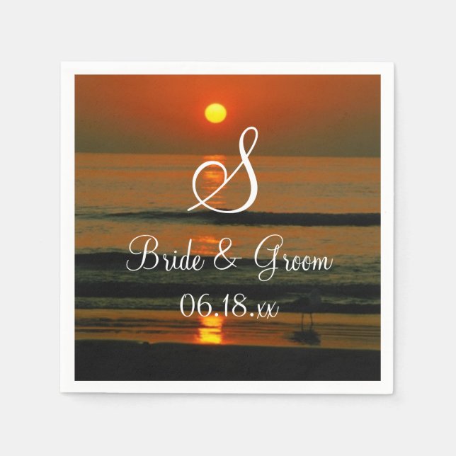 Serviette En Papier Mariage Monogramme Nom Dates Sunset Beach Napkins (Devant)