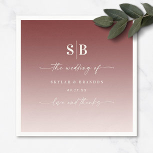 Serviette En Papier Mariage Monogrammé Ombré Cinnamon Rouge & Rose Pâl