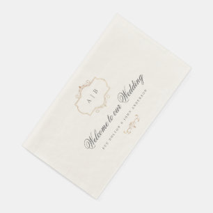 Serviette En Papier mariage monogramme or classique romantique