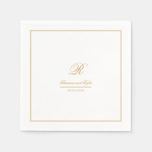 Serviette En Papier Mariage monogramme or classique simple