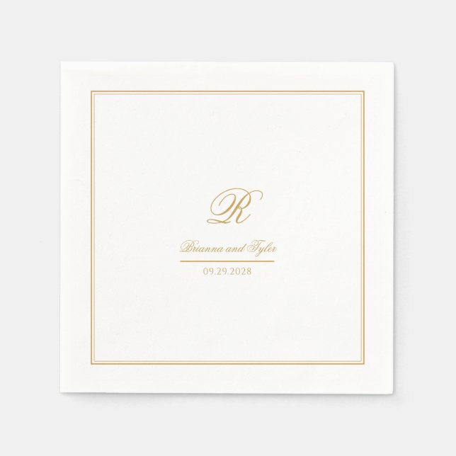 Serviette En Papier Mariage monogramme or classique simple (Devant)