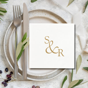 Serviette En Papier Mariage monogramme or minimal simple