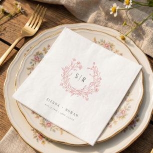 Serviette En Papier Mariage Monogramme Orné Bohème Rose Pâle