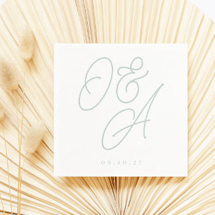 Serviette En Papier Mariage Monogramme Pale Eucalyptus Script
