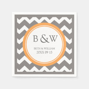 Serviette En Papier Mariage Monogramme personnalisé Napkin Orange Grey