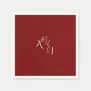 Serviette En Papier Mariage monogramme romantique de Bourgogne rouge e