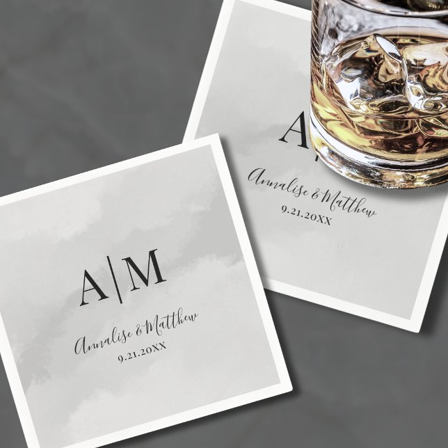 Serviette En Papier Mariage Monogramme Simple Classique Traditionnel (Traditional Classic Simple Monogram Wedding Napkins)