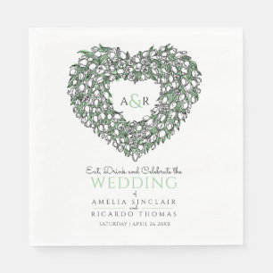 Serviette En Papier Mariage monogramme tulipes blanches dessin d'encre