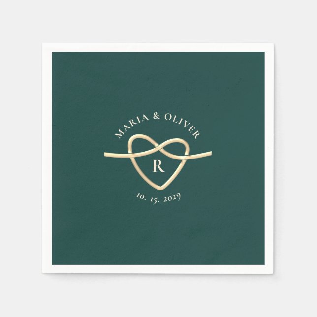 Serviette En Papier Mariage Monogrammé Vert Émeraude (Devant)