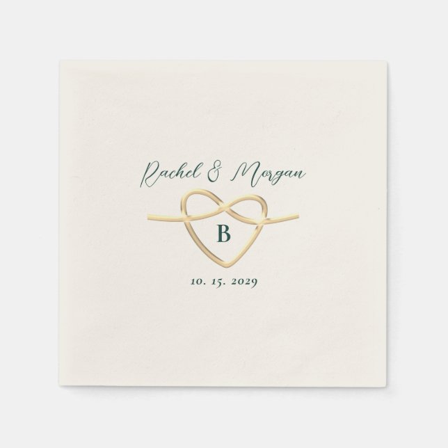Serviette En Papier Mariage Monogramme Vert Émeraude Moderne (Devant)