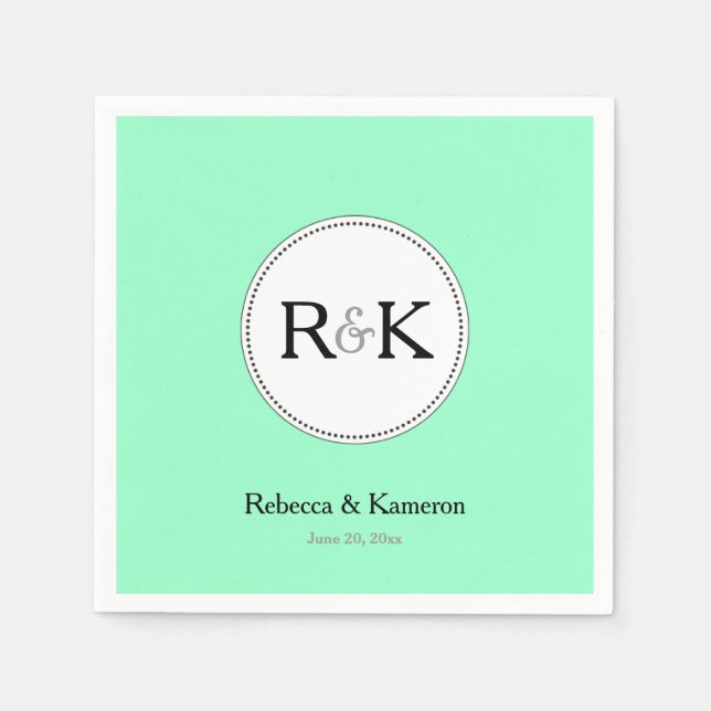 Serviette En Papier Mariage Monogrammé Vert Menthe (Devant)