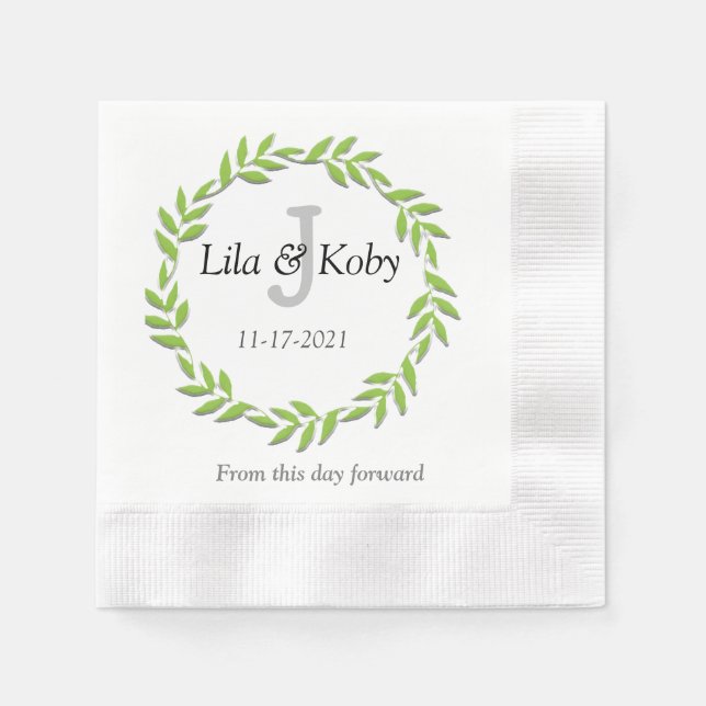 Serviette En Papier Mariage Monogramme vert Napkin (Devant)