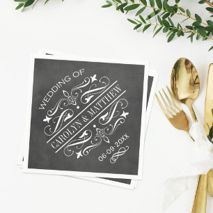 Serviette En Papier Mariage Monogramme Vintage Flourissant Tableau Noi
