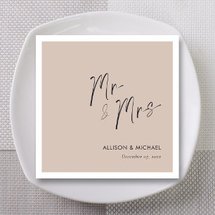 Serviette En Papier Mariage Monsieur & Madame Beige Typographie Modern