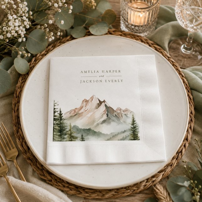 Serviette En Papier Mariage montagnard aquarelle rustique  (Créateur téléchargé)