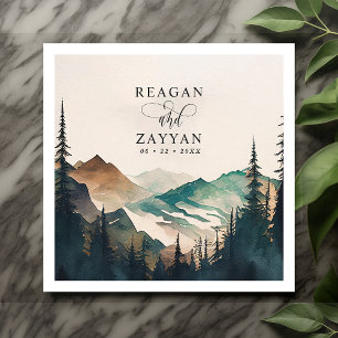 Serviette En Papier Mariage Montagnes Forêt de Pins Aquarelle