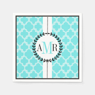 Serviette En Papier Mariage motif Aqua bleu blanc