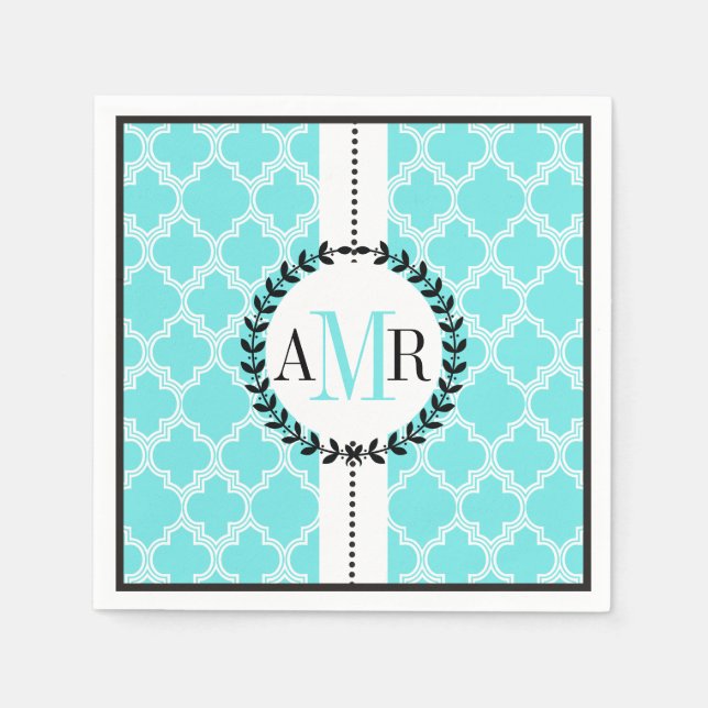 Serviette En Papier Mariage motif Aqua bleu blanc (Devant)
