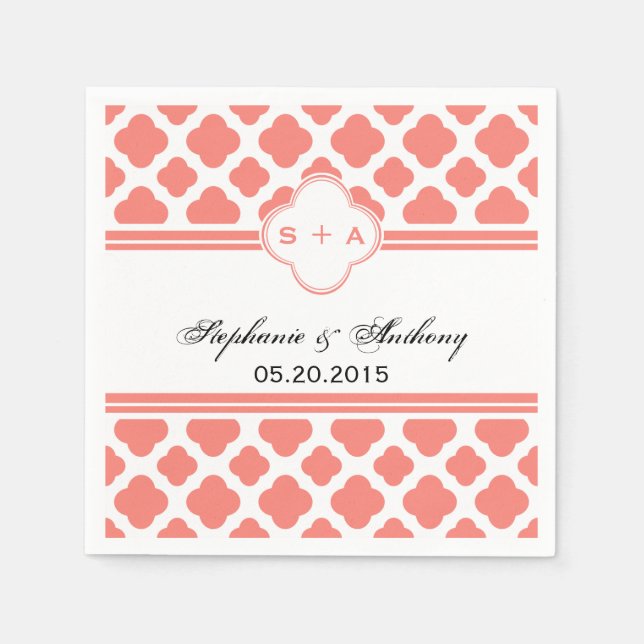 Serviette En Papier Mariage Motif Coral Pink (Devant)
