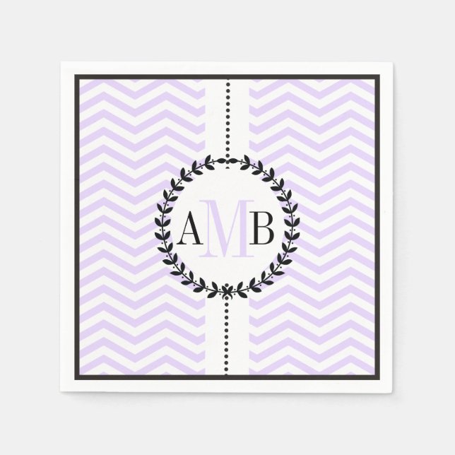 Serviette En Papier Mariage motif de lavande blanc chevron (Devant)