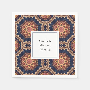 Serviette En Papier Mariage Motif Fleur et Formes Étoiles