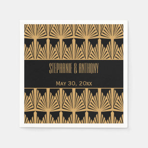 Serviette En Papier Mariage Motif Gold et Black Art Déco