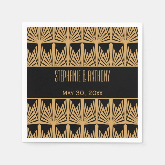 Serviette En Papier Mariage Motif Gold et Black Art Déco (Devant)