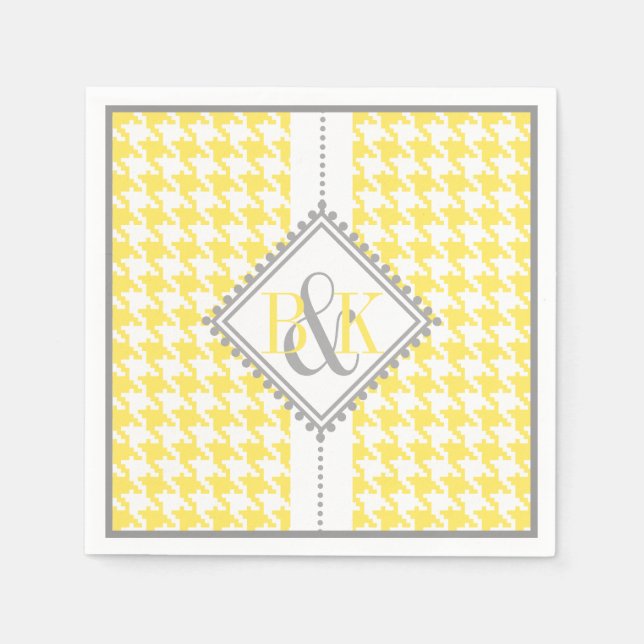Serviette En Papier Mariage motif jaune, blanc (Devant)