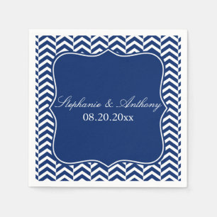 Serviette En Papier Mariage Motif Monogram Royal Blue Chevron