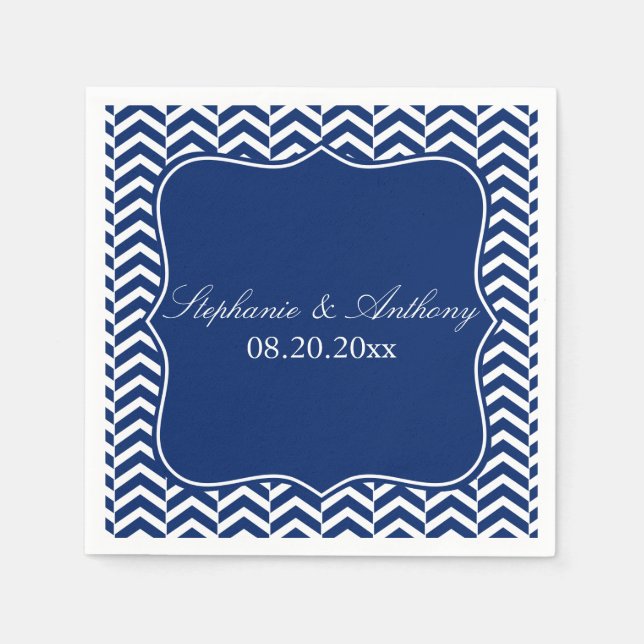 Serviette En Papier Mariage Motif Monogram Royal Blue Chevron (Devant)