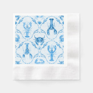 Serviette En Papier Mariage motif ogival à l'aquarelle bleue homard cr