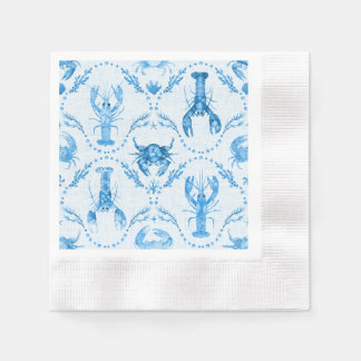 Serviette En Papier Mariage motif ogival à l'aquarelle bleue homard cr