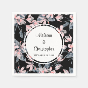 Serviette En Papier Mariage Motif rose et gris Floral