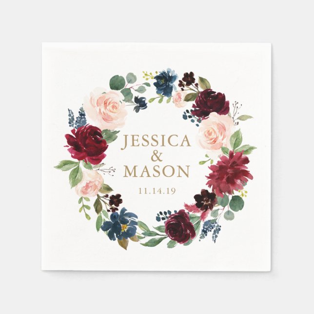 Serviette En Papier Mariage Napkin Burgundy Cocktail Napkin (Devant)