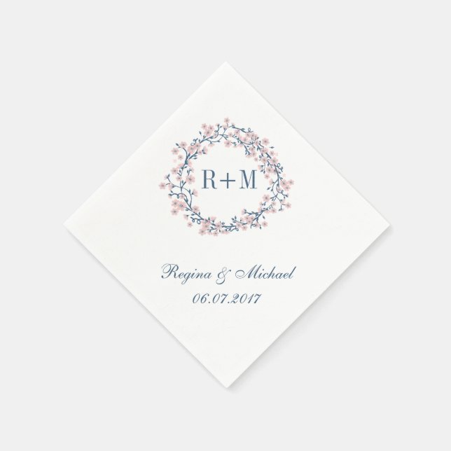 Serviette En Papier Mariage Napkin rose Fleur de Cerisier (Coin)