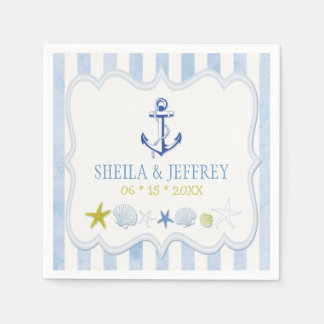 Serviette En Papier Mariage nautique à rayures bleues