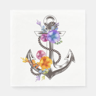Serviette En Papier Mariage nautique Ancre Fleurie Fête de plage