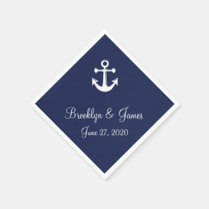 Serviette En Papier Mariage Nautique Bleu Marine Avec Ancre