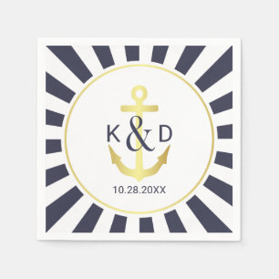 Serviette En Papier Mariage nautique de marine et d'or