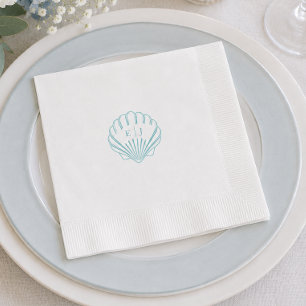 Serviette En Papier Mariage Nautique Élégant Coquillage Bleu