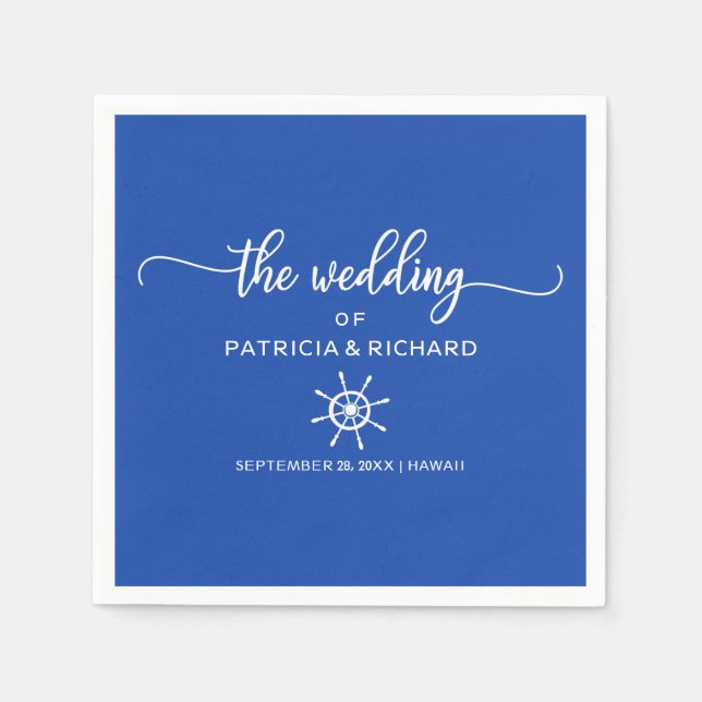 Serviette En Papier Mariage nautique Royal Blue and White Rudder (Devant)